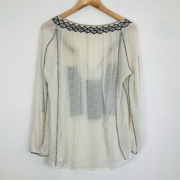 Joie cream colored silk chiffon sheer embroidered boho blouse. Small - Picture 4 of 6